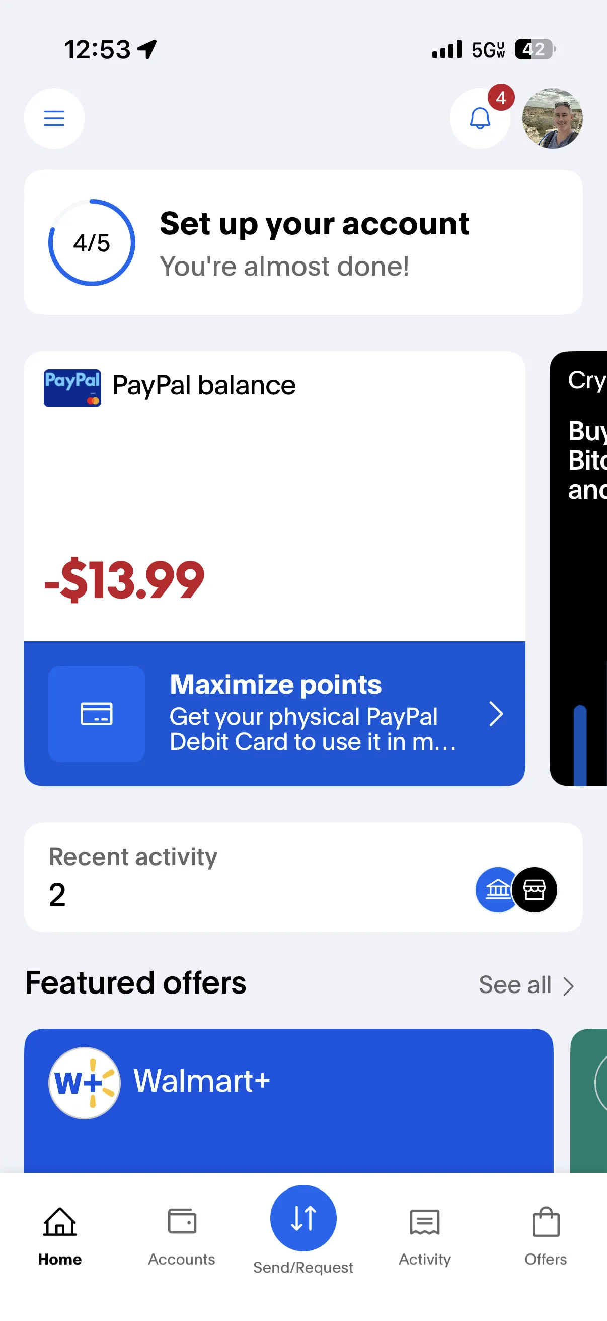 PayPal showing negative balance