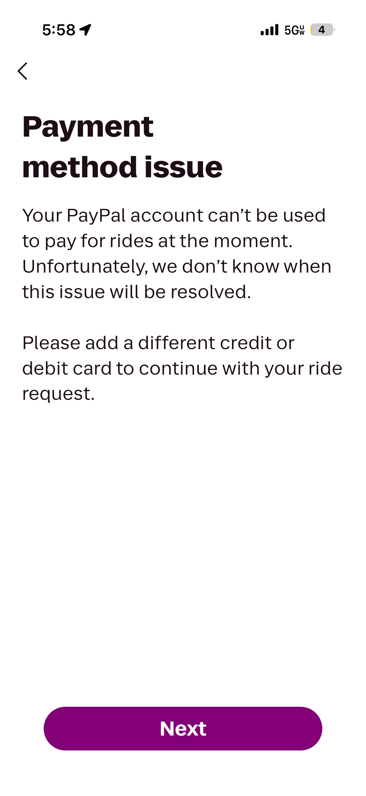 Lyft rejecting PayPal