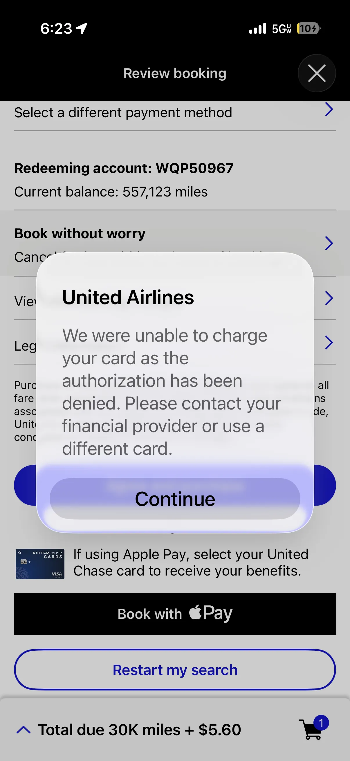 Card authorization denied