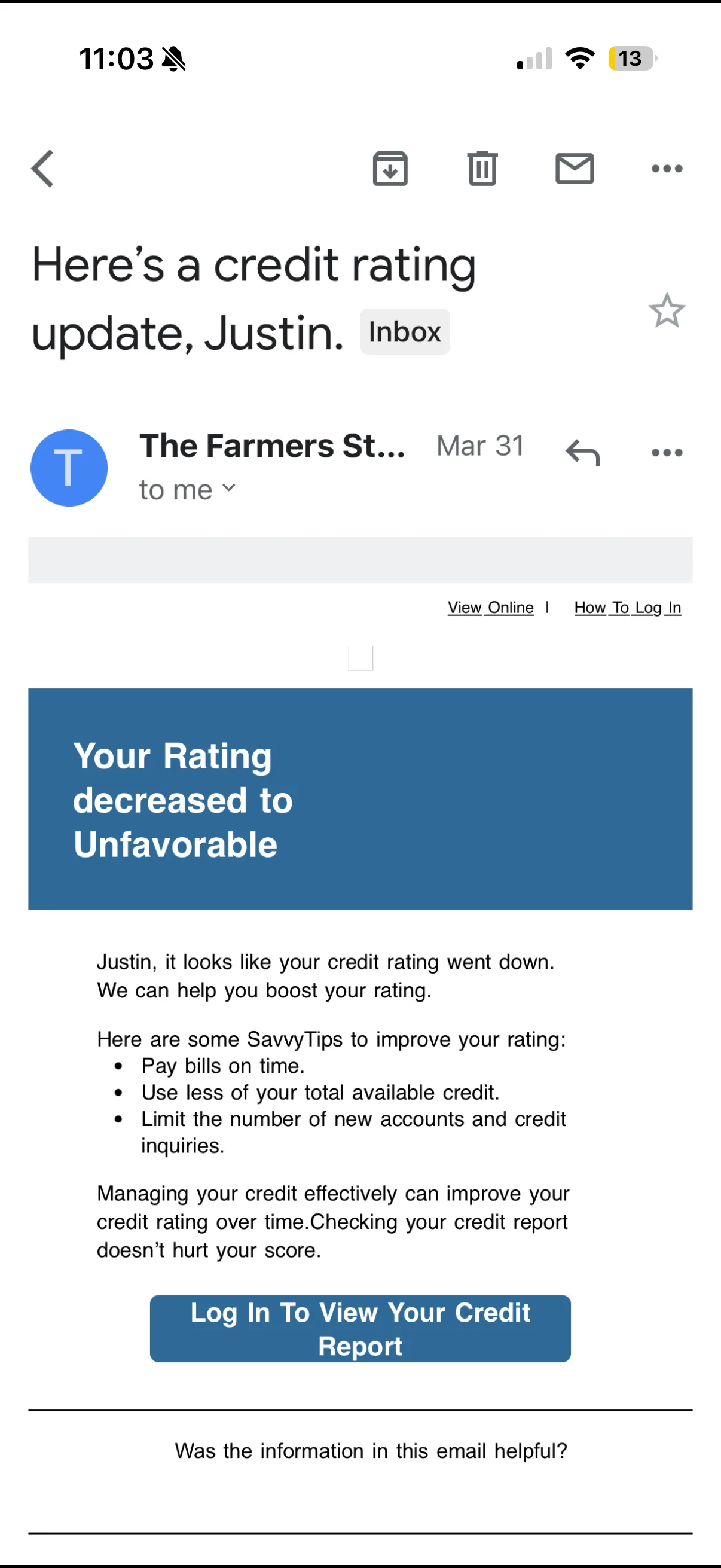 Credit rating unfavorable