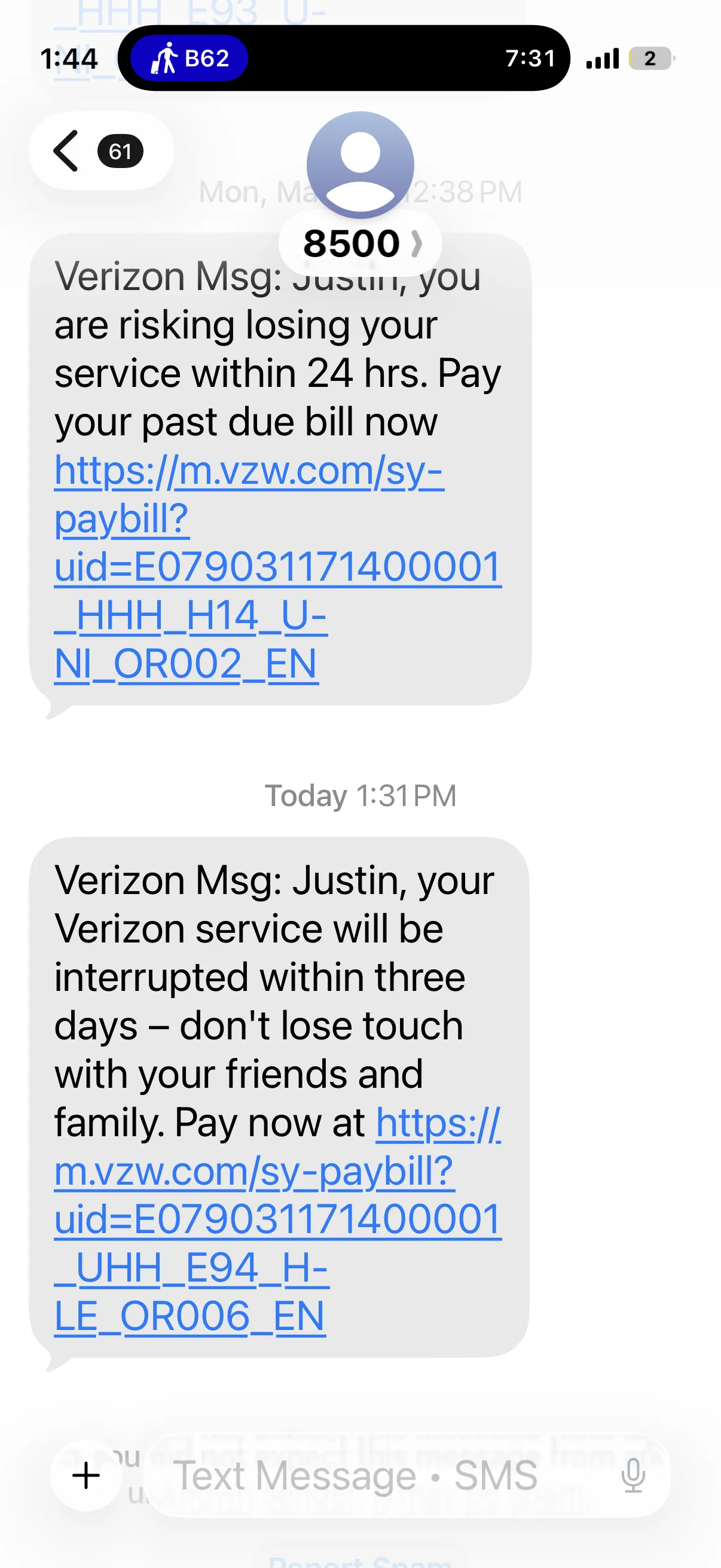 Verizon termination warning