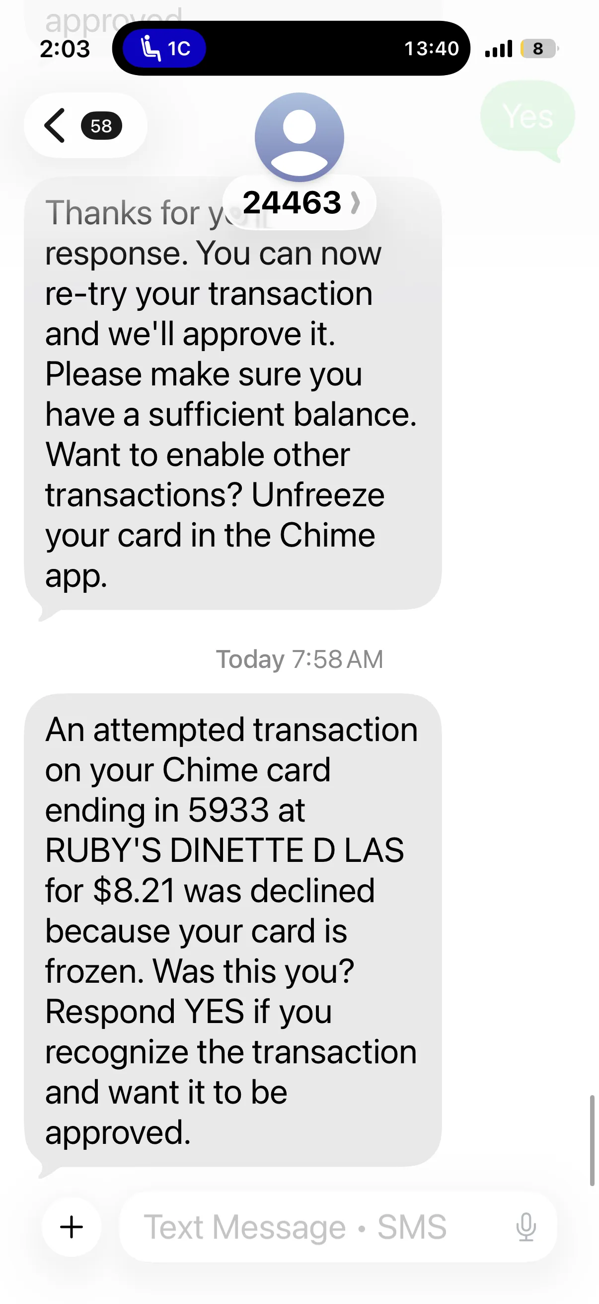Chime declined transaction