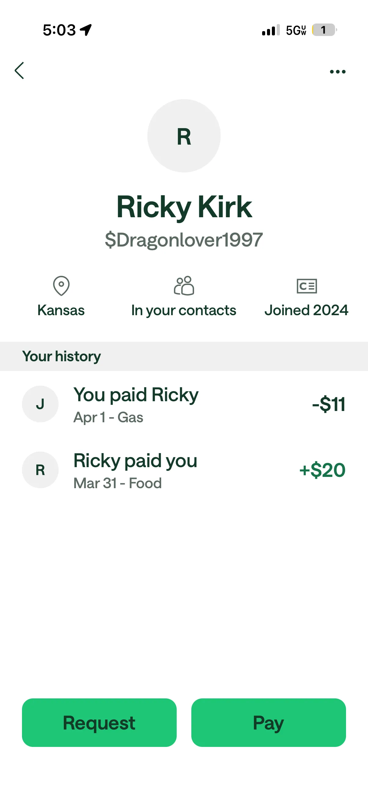 Chime payment history with RJ